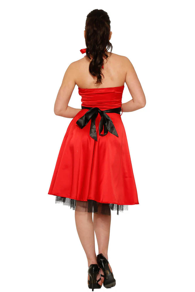 Red Satin Halter Swing Dress - Image 5