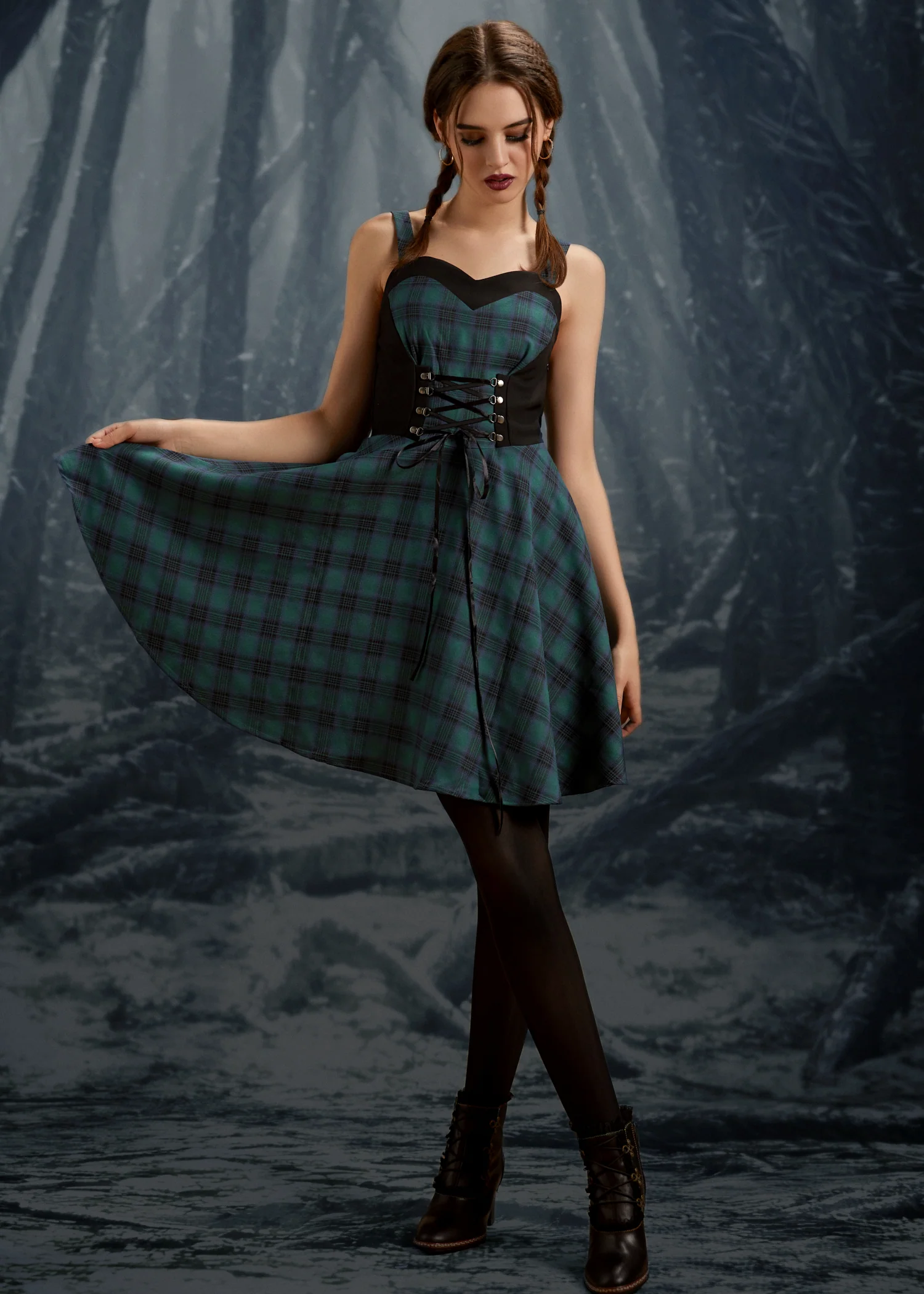 Green Plaid Swing Dress - Image 5