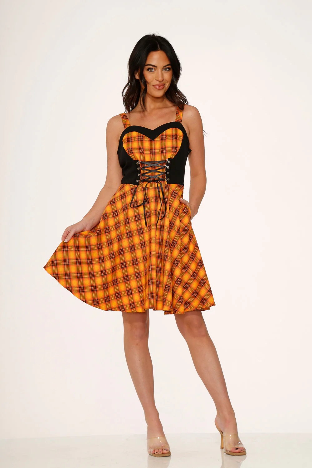 Orange Plaid Swing Dress - Image 4