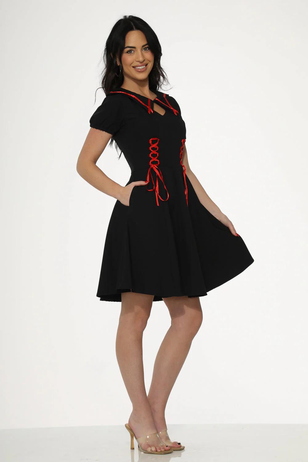 Black & Red Trim Gothic Swing Dress - Image 15