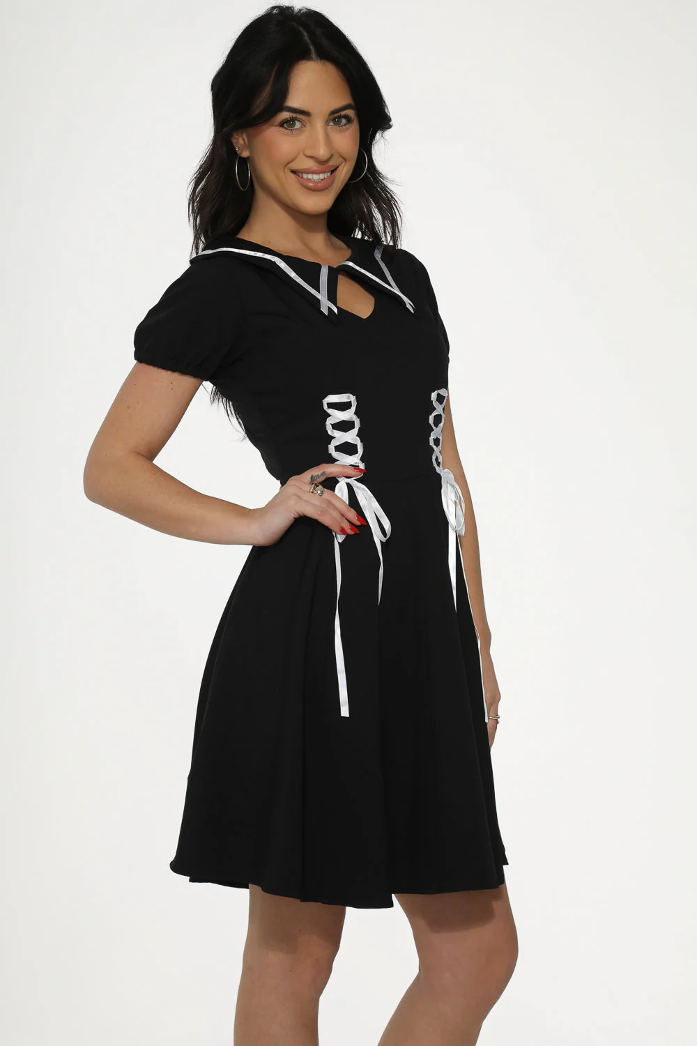 Black & White Trim Gothic Swing Dress - Image 2