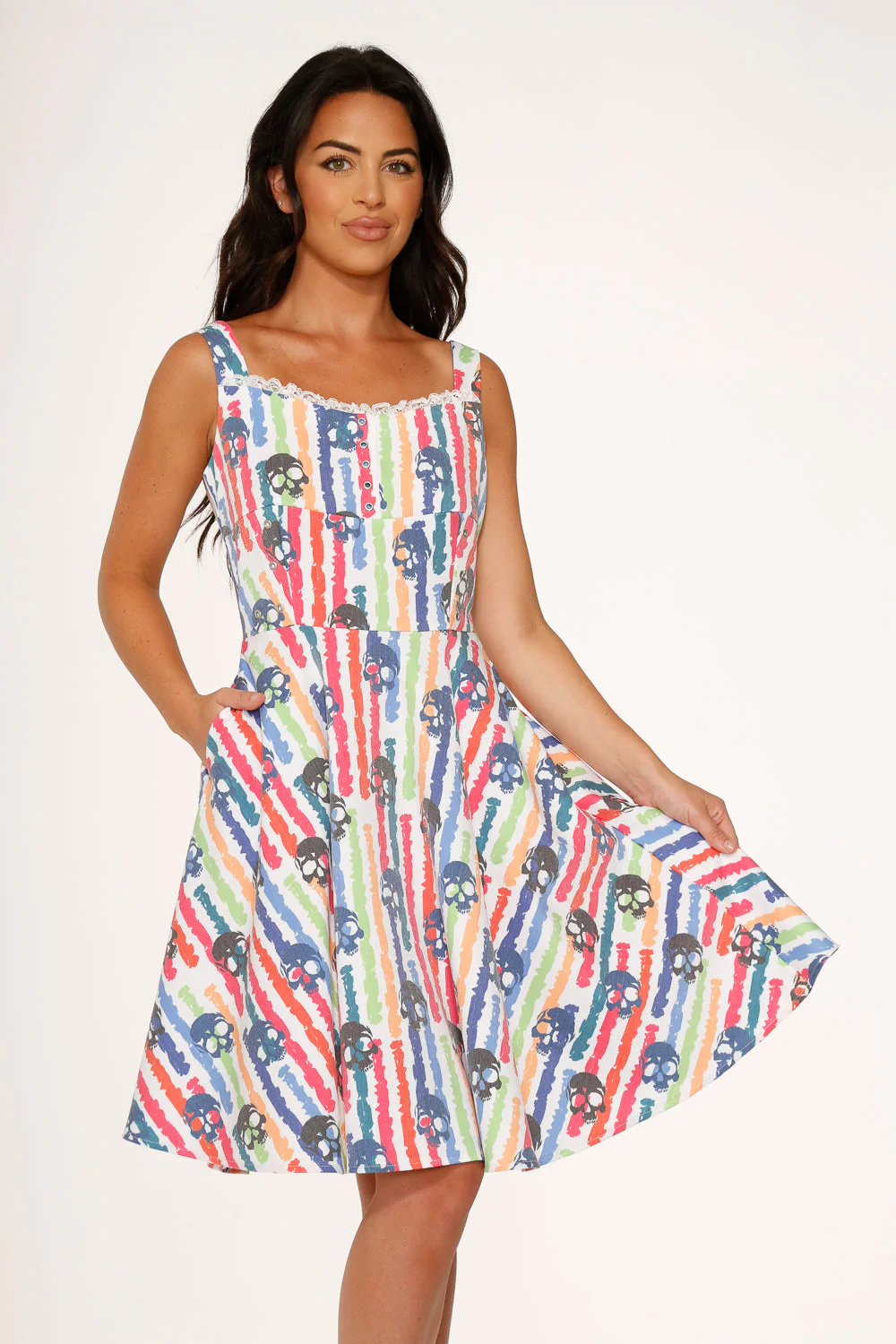 White Skulls Rainbow Swing Dress - Image 3