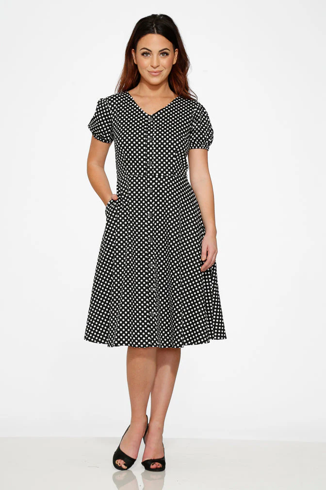 Dolly Dotty Swing Dress in Black - Image 5