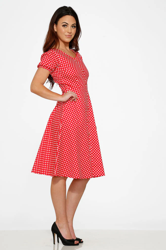 Dolly Dotty Swing Dress in Red - Image 5