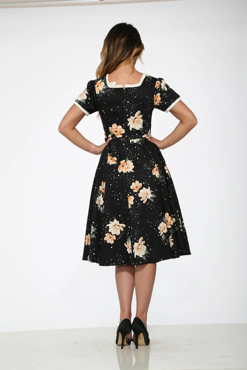 Black & Yellow Floral Swing Dress - Image 2