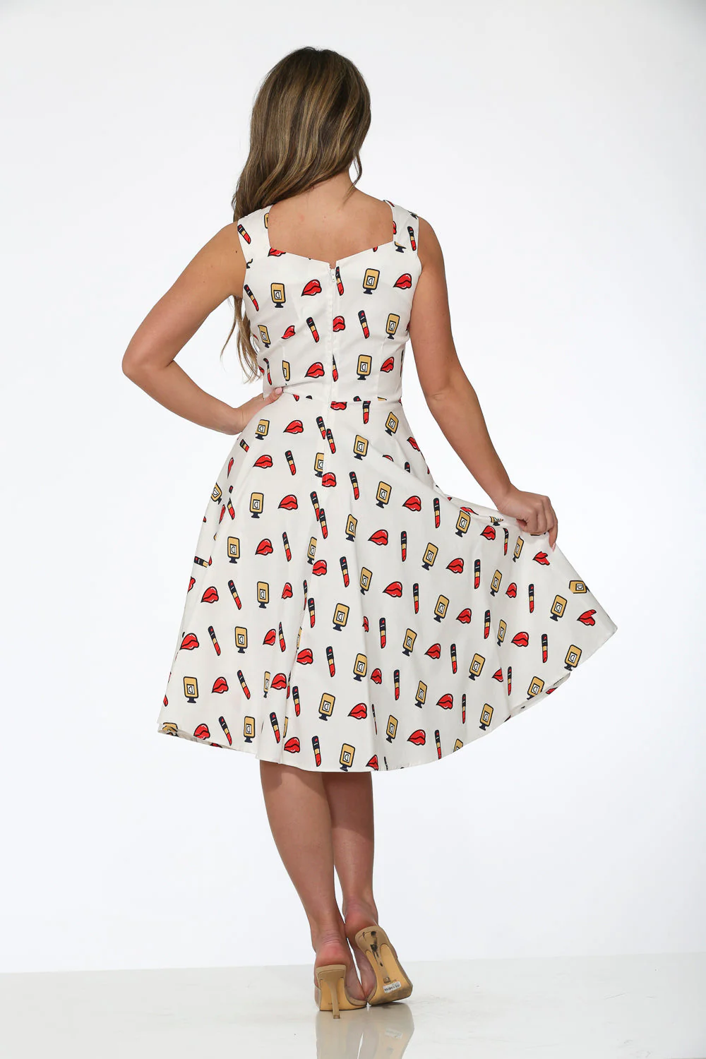 White Red Lipstick Swing Dress - Image 2