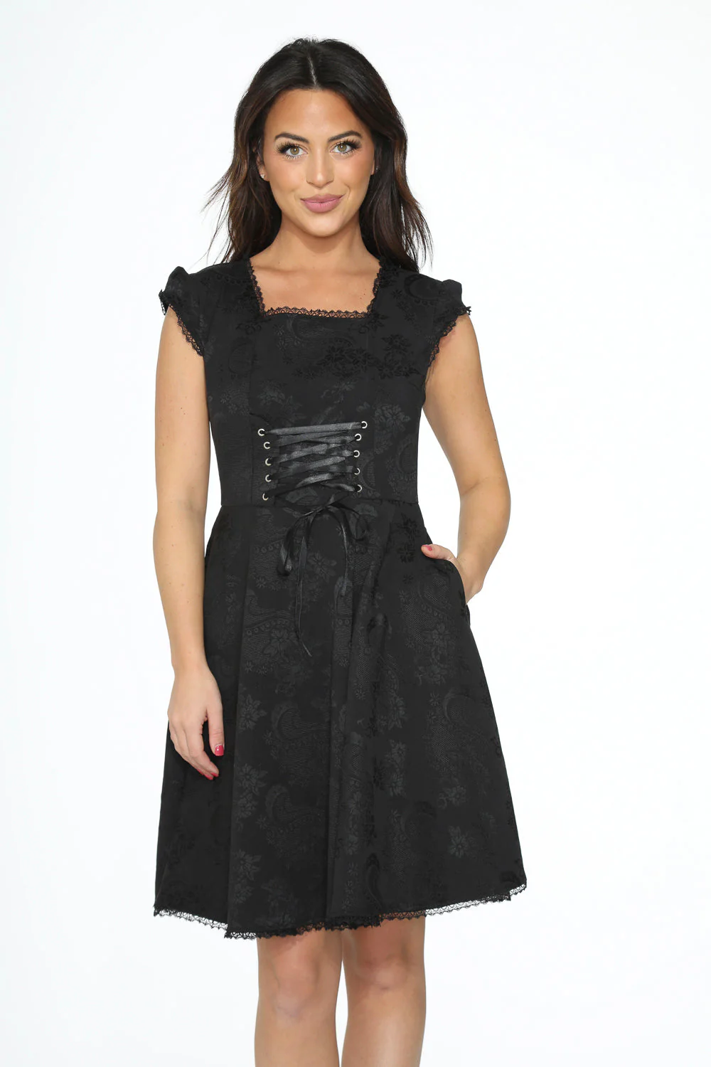 Black Brocade Gothic Swing Dress - Image 5