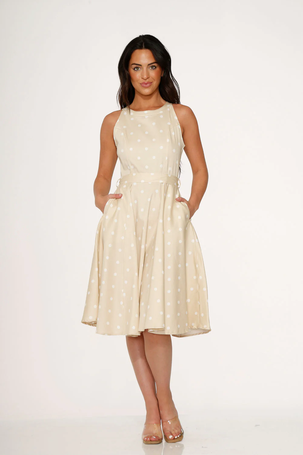 Beige & White Polka Dot Swing Dress - Image 2
