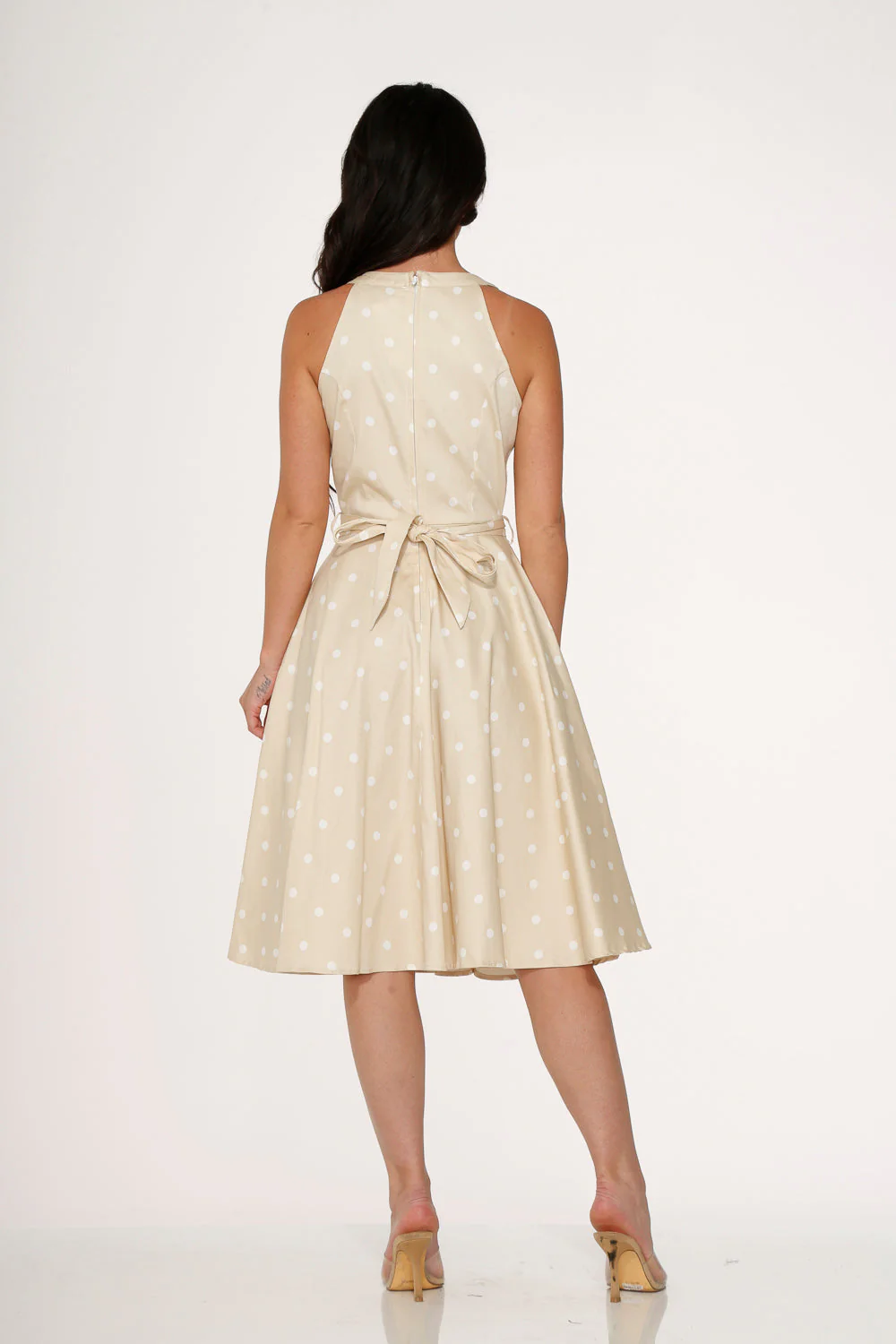 Beige & White Polka Dot Swing Dress - Image 5