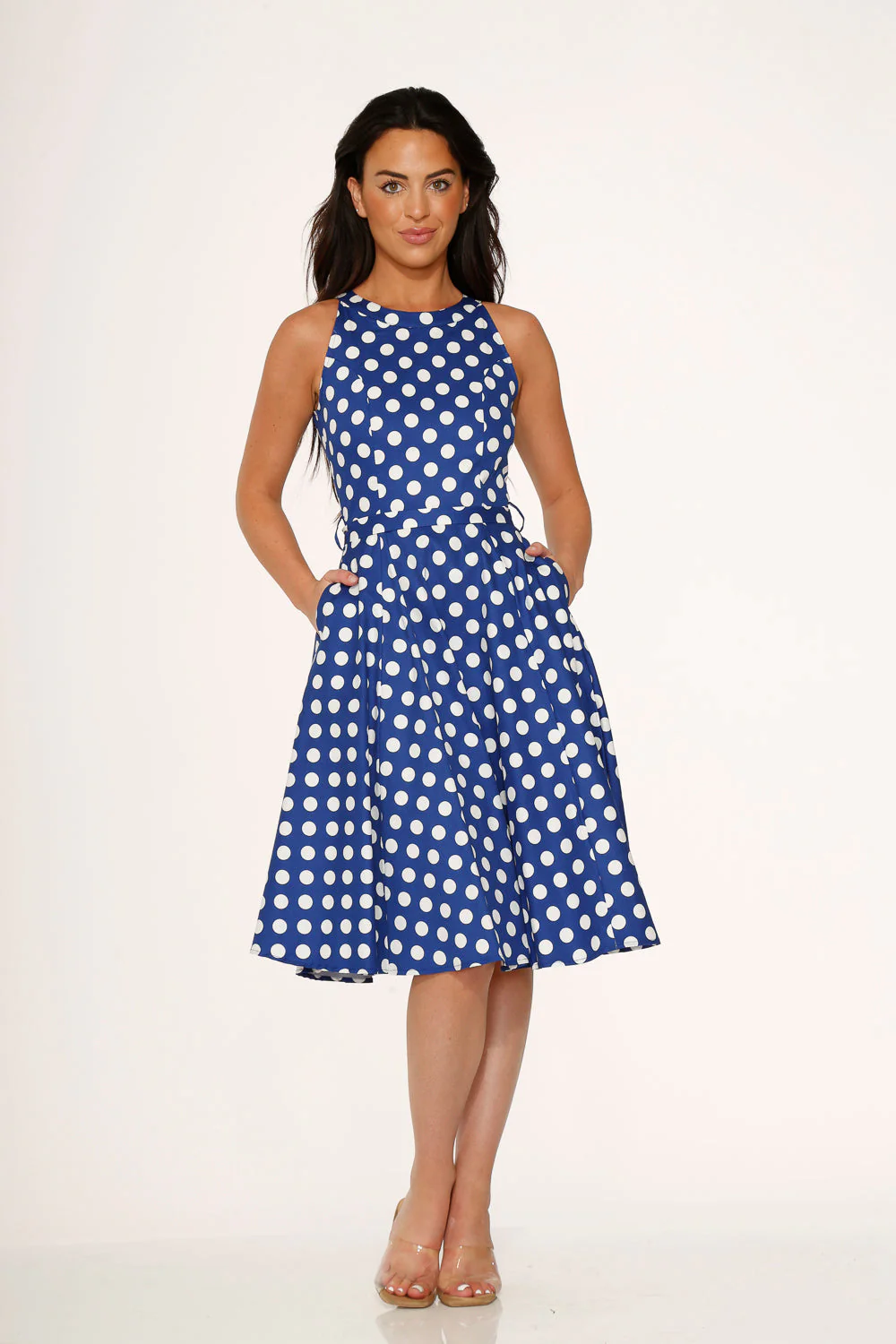 Blue Polka Dot Swing Dress - Image 2