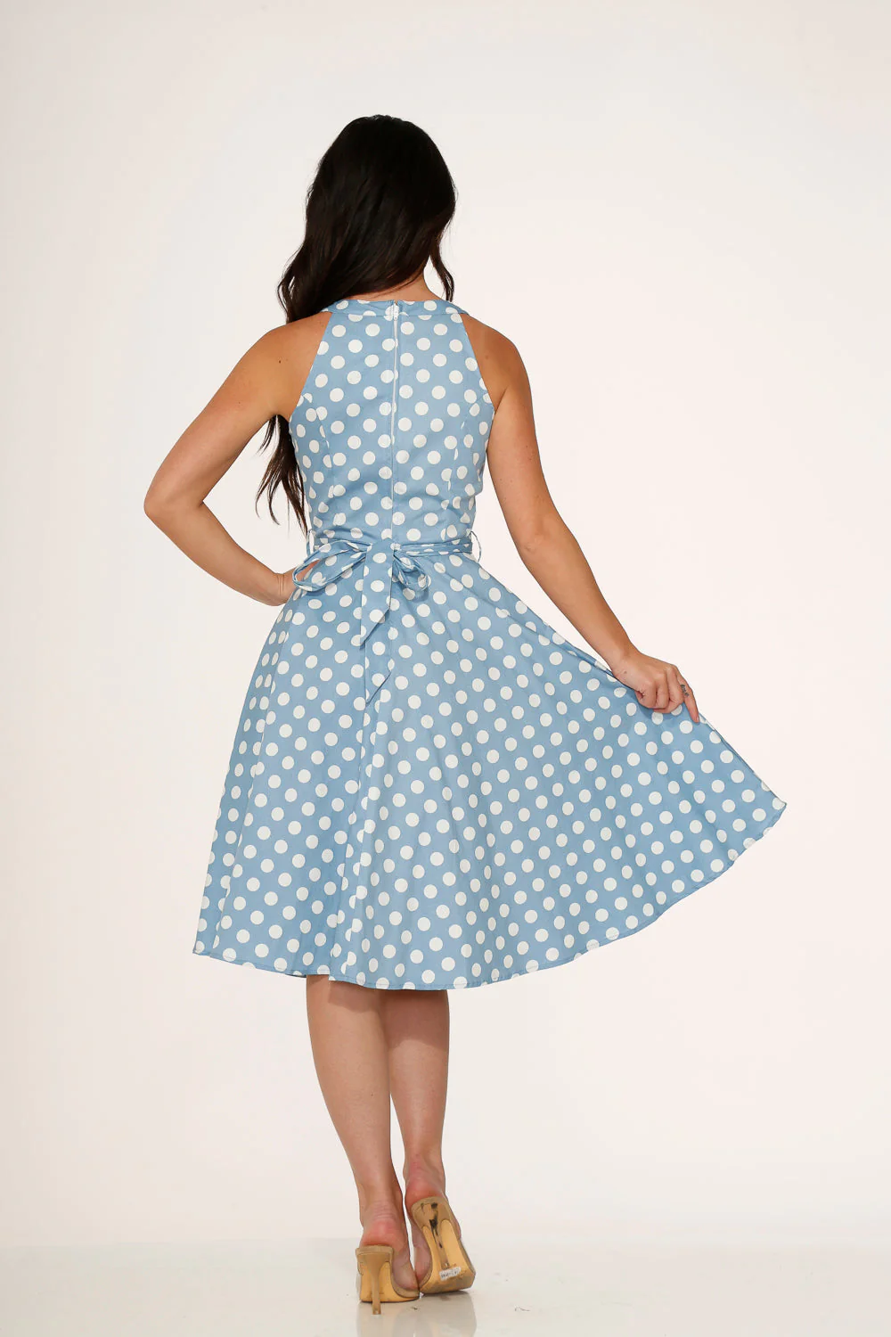 Light Blue & White Polka Dot Swing Dress - Image 6