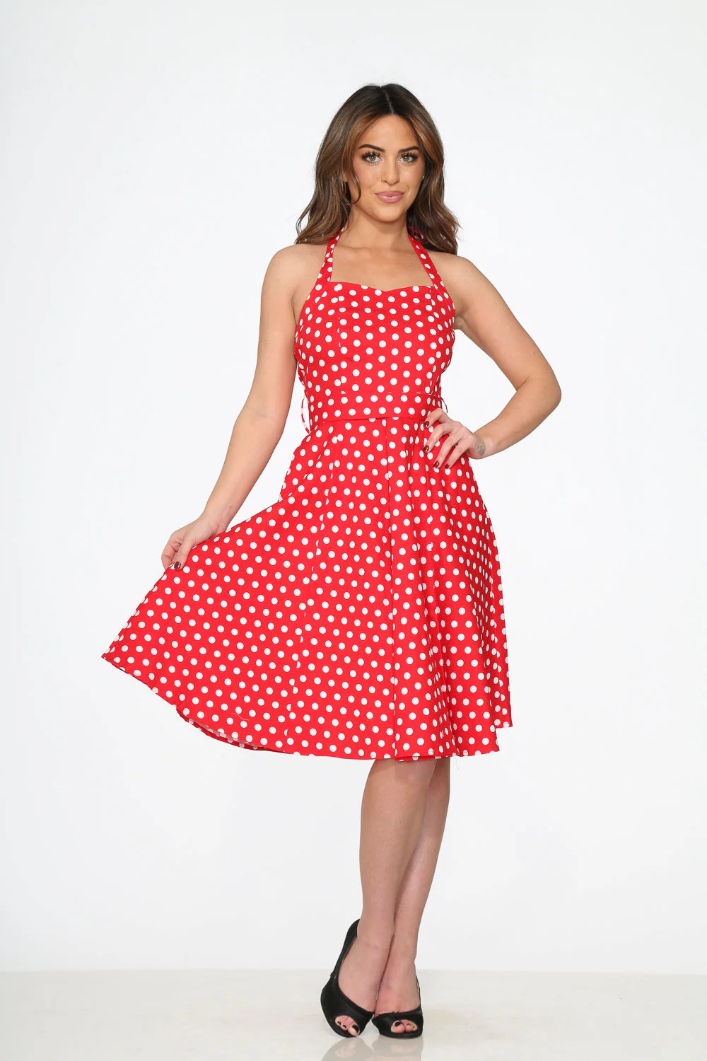 Red & White Polka Dot Halter Dress