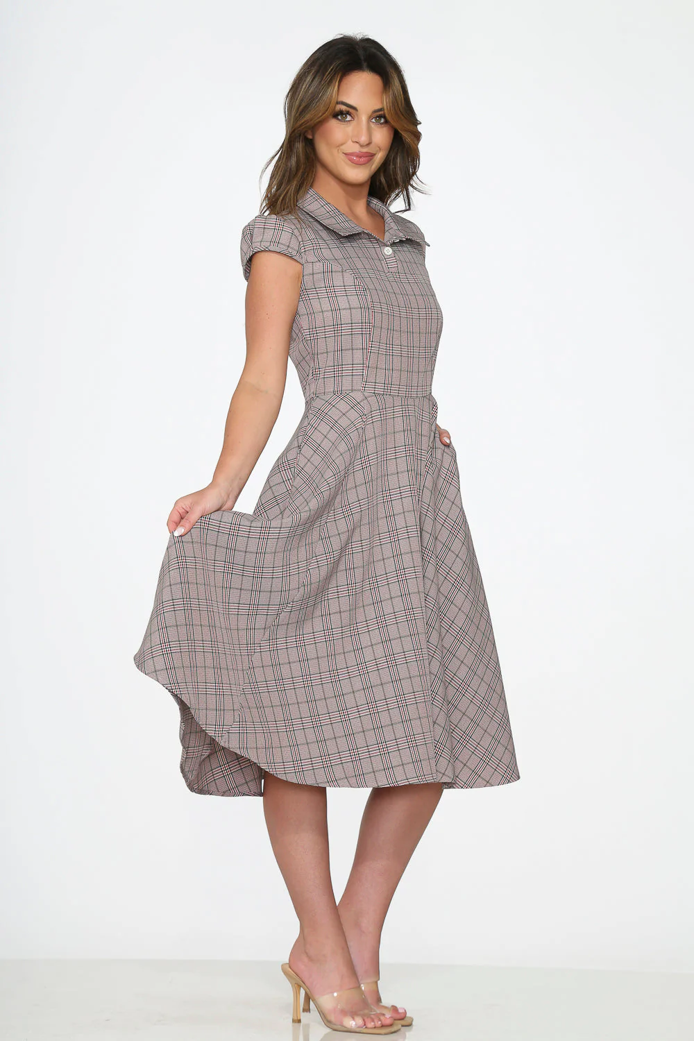 Brown Plaid Swing Dress - Image 4