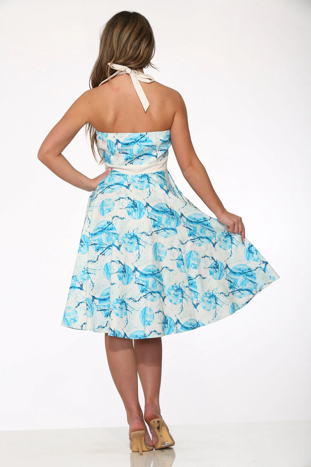 White & Blue Floral Halter Dress - Image 7
