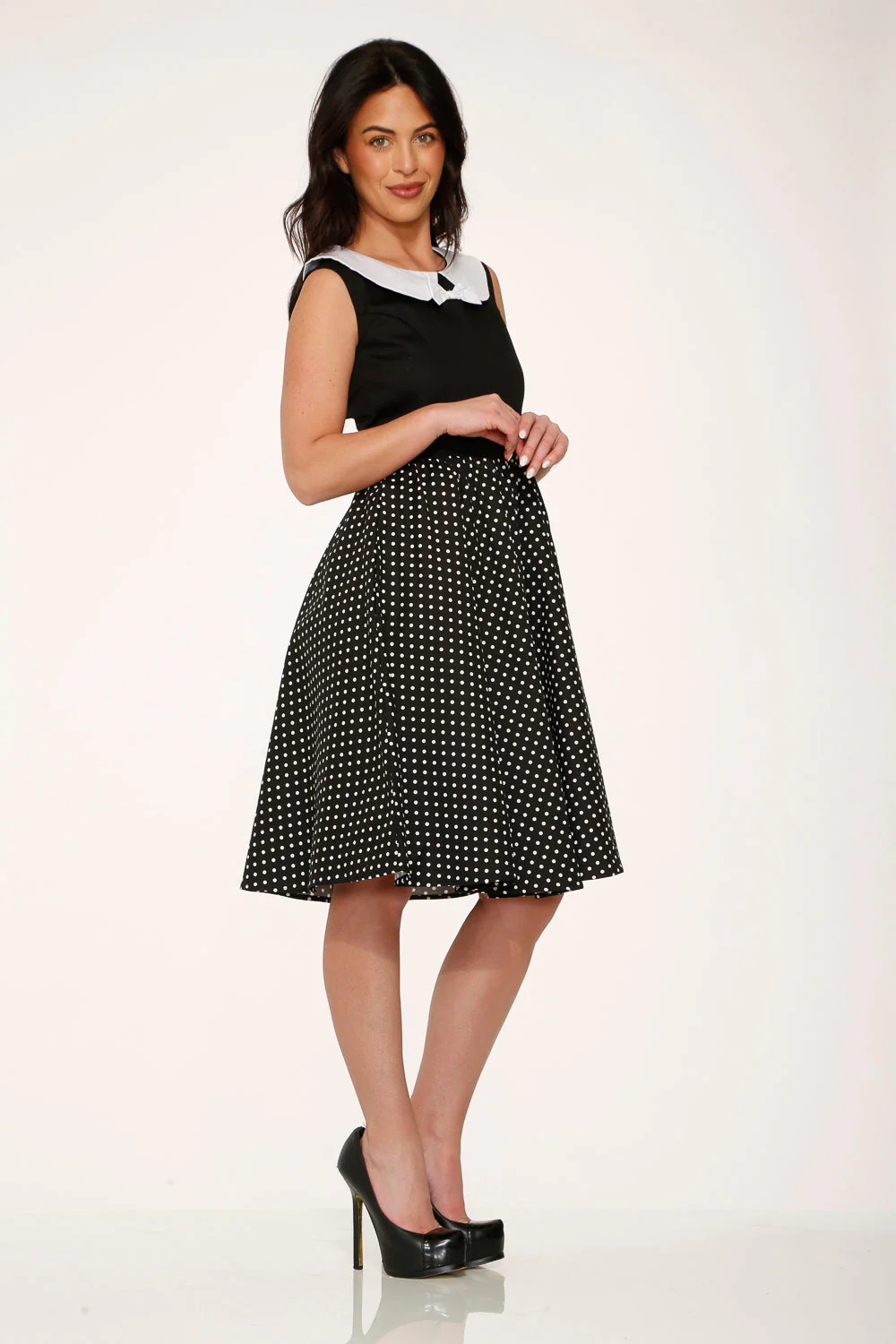 Black & White Polka Dot Swing Dress - Image 7