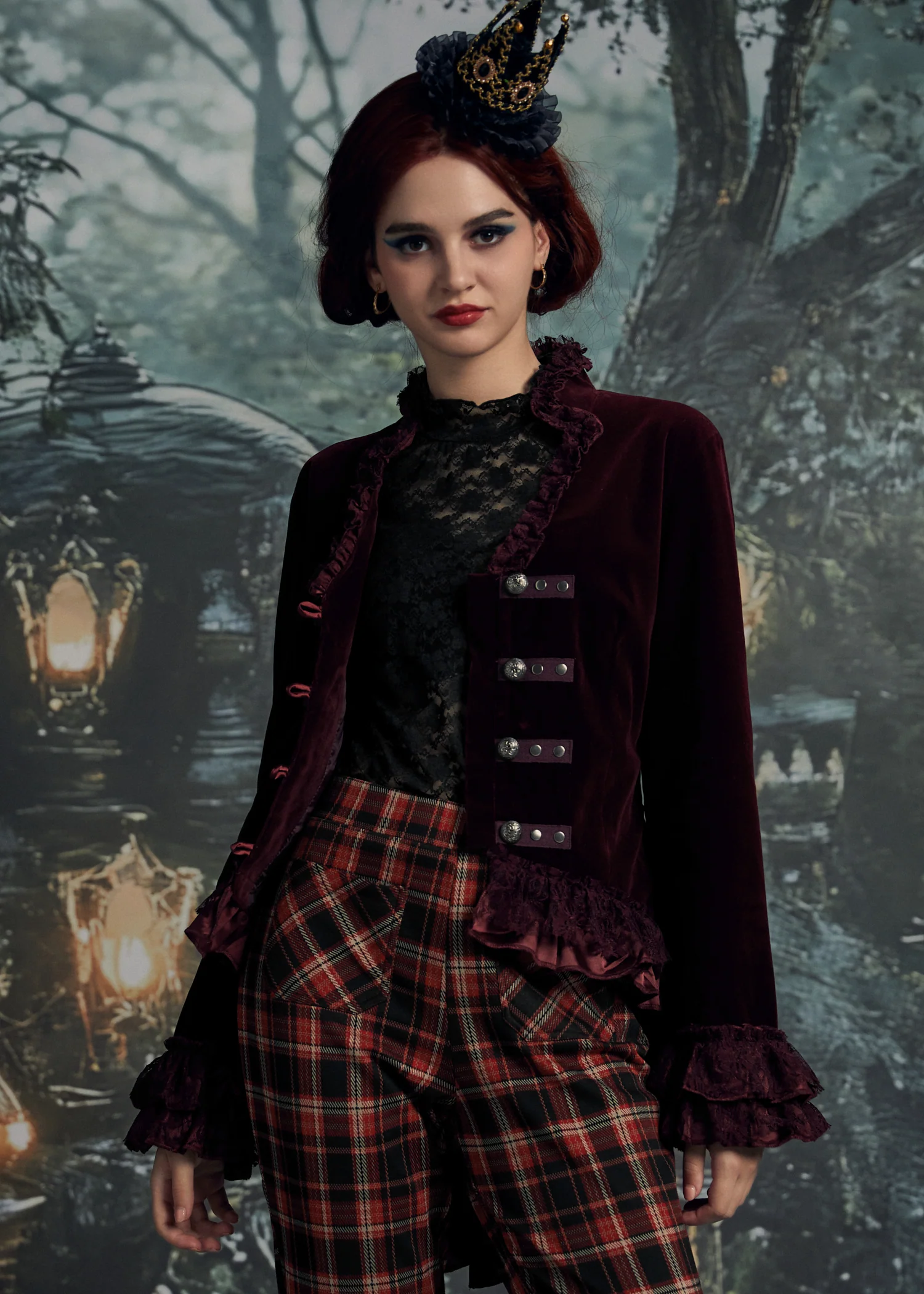 Burgundy Gloria Velvet Tailed Jacket - Image 5