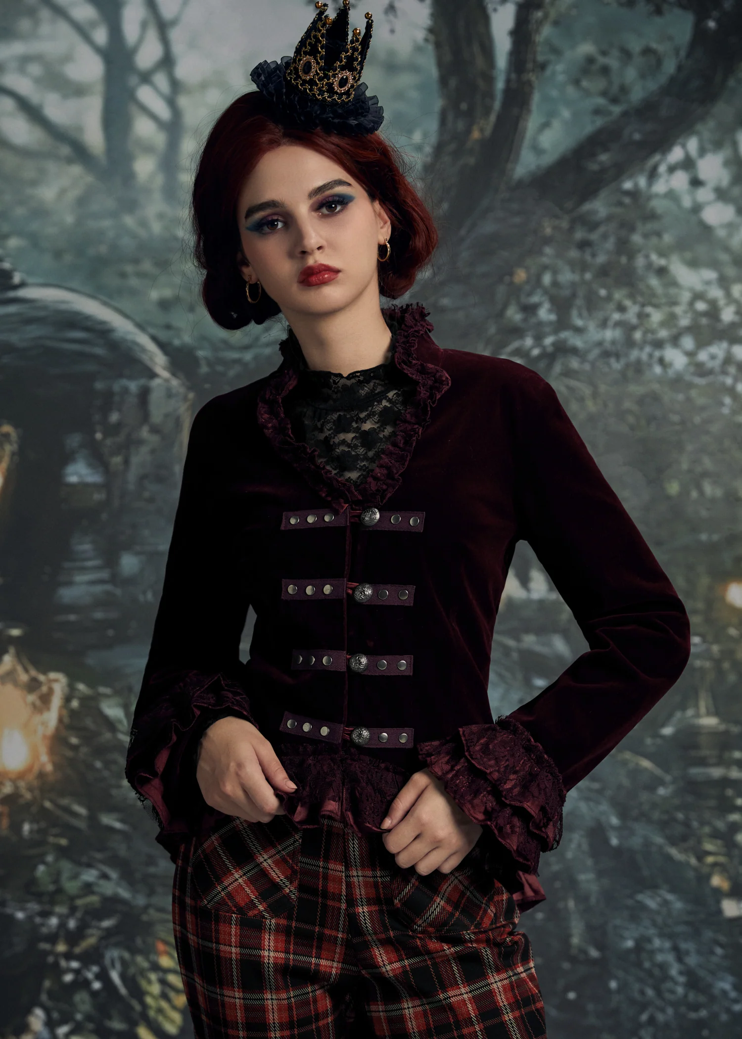 Burgundy Gloria Velvet Tailed Jacket - Image 8