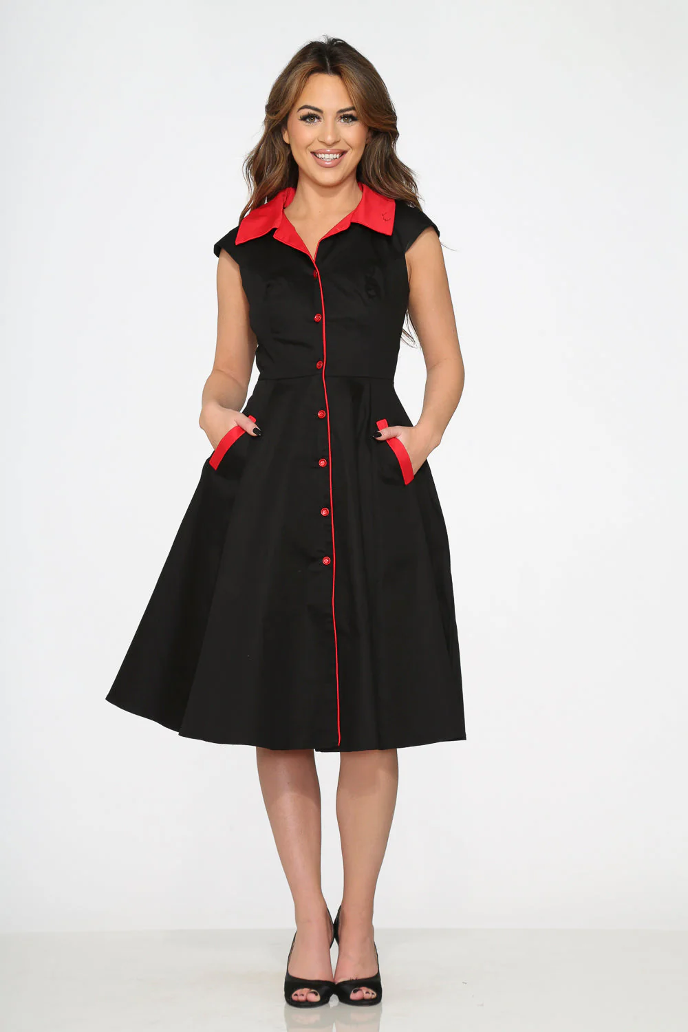 Black Red Trim Swing Dress - Image 7