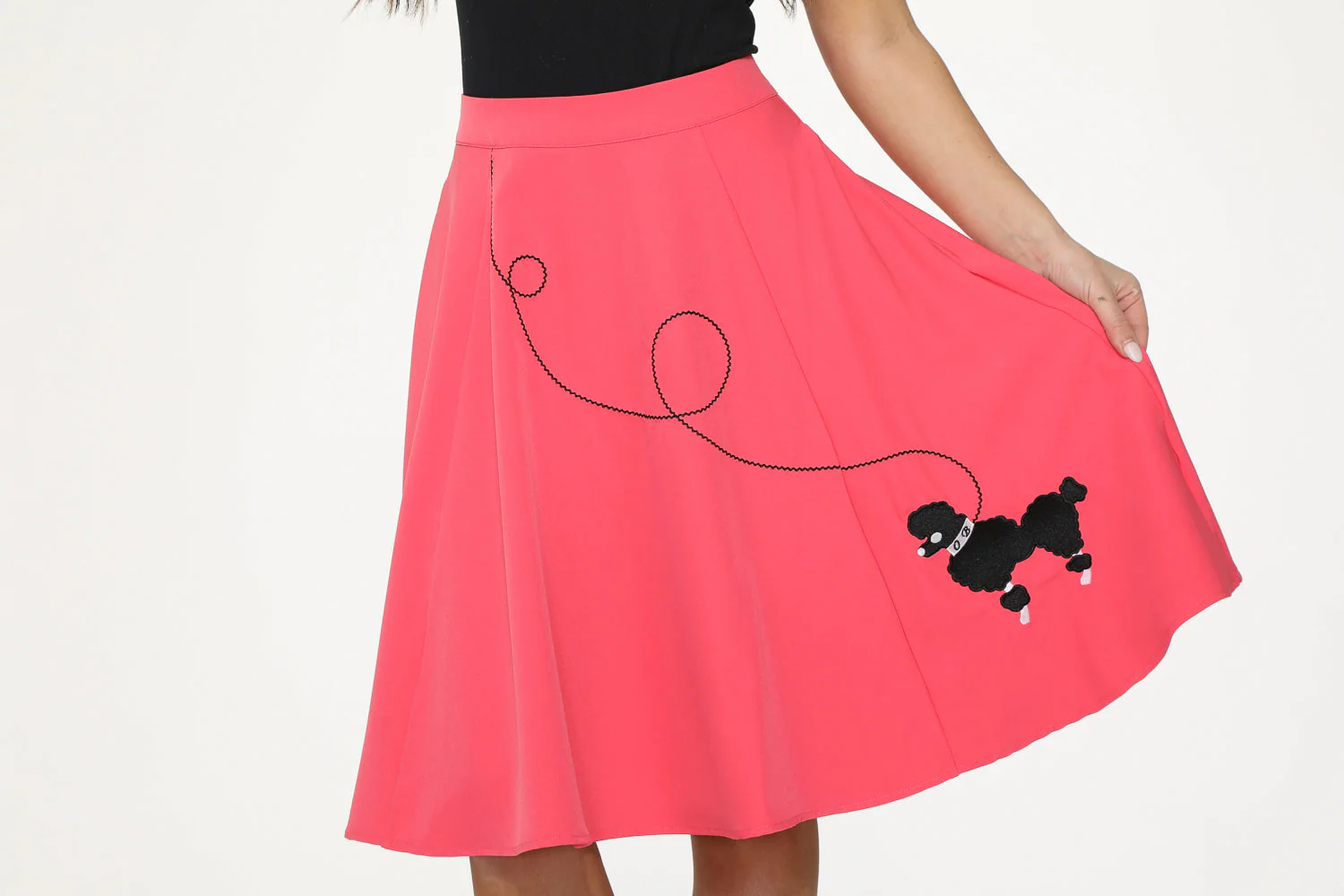 Hot Pink Black Embroidered Poodle Swing Skirt - Image 2