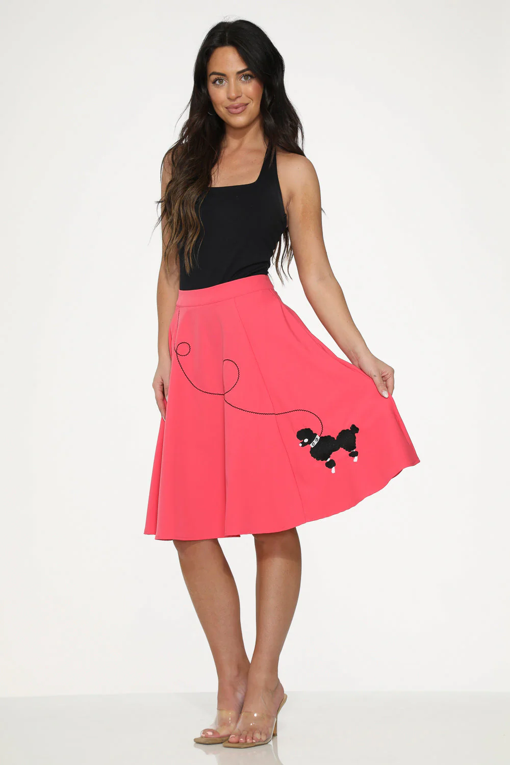Hot Pink Black Embroidered Poodle Swing Skirt - Image 5