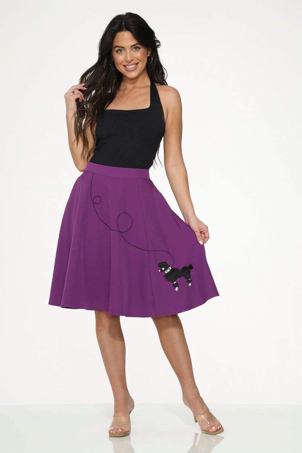 Purple Black Embroidered Poodle Swing Skirt - Image 2