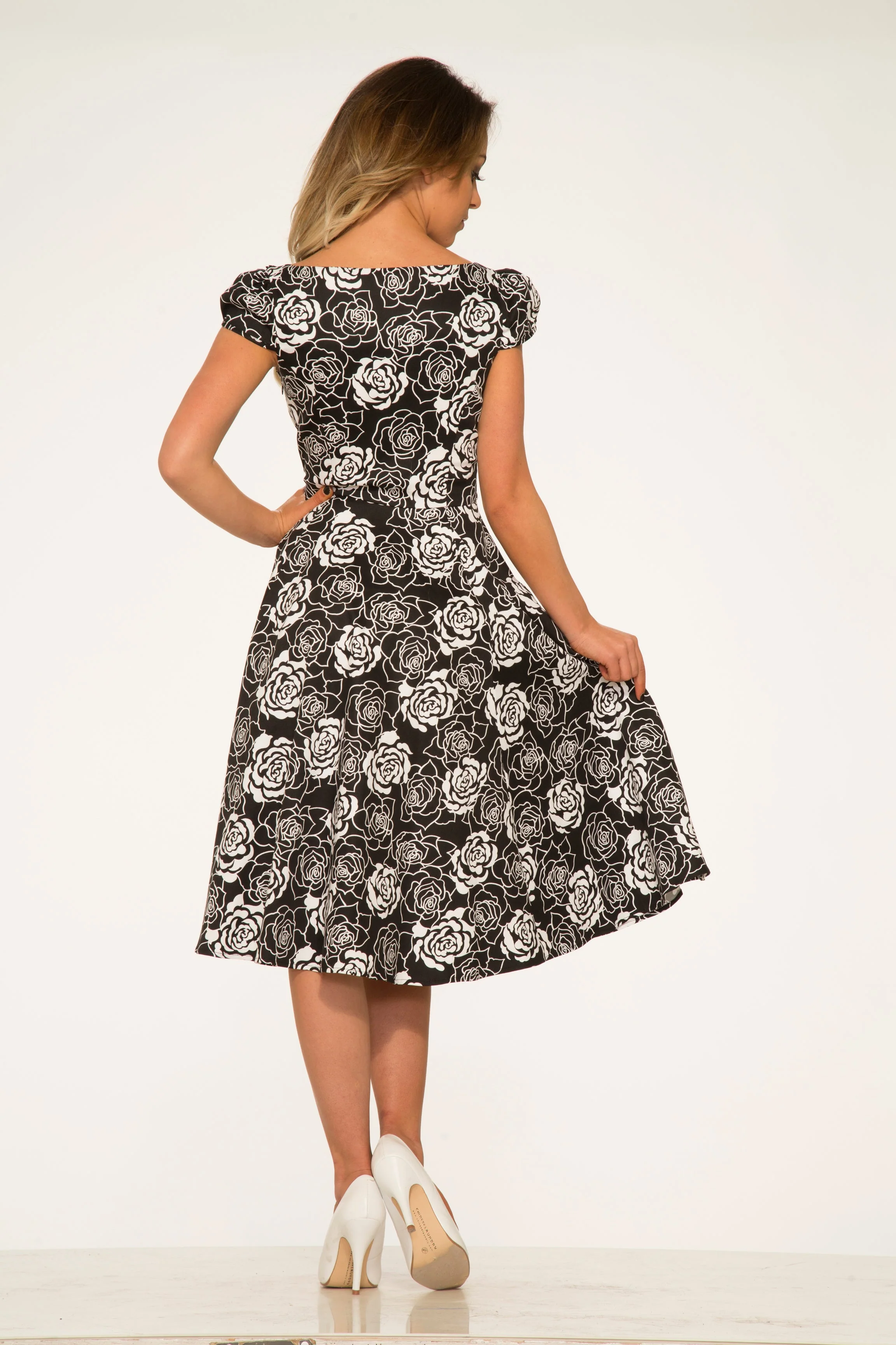 Black & White Rose Swing Dress - Image 2