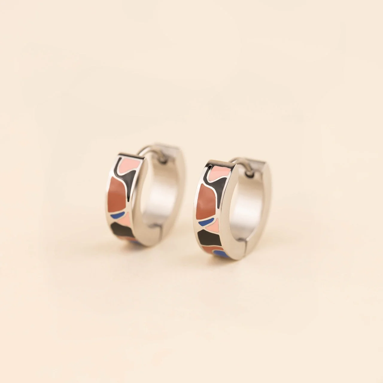 Abstract Chunky Huggie Hoop Earrings - Image 2