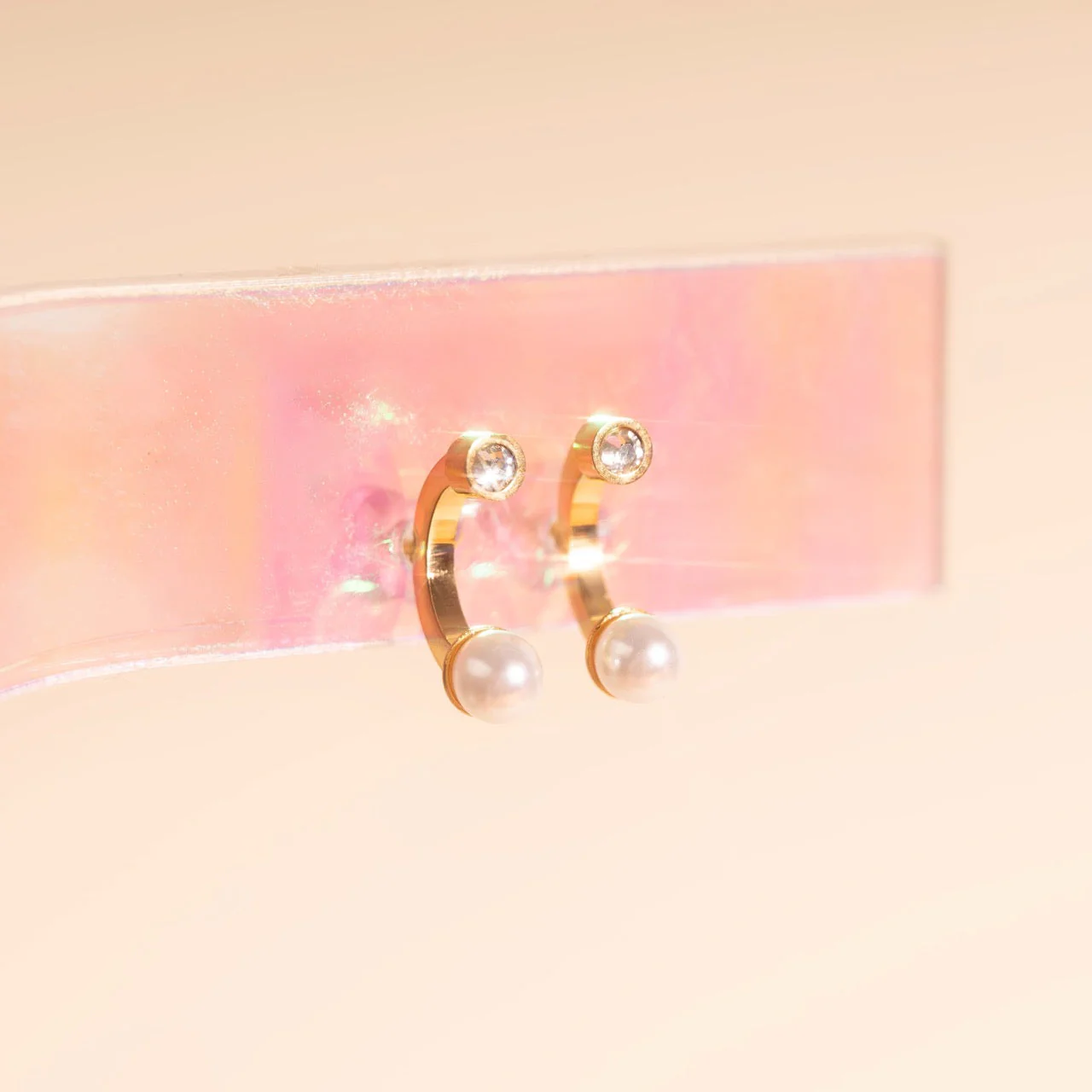 Arc and Pearl Stud Earrings - Image 5