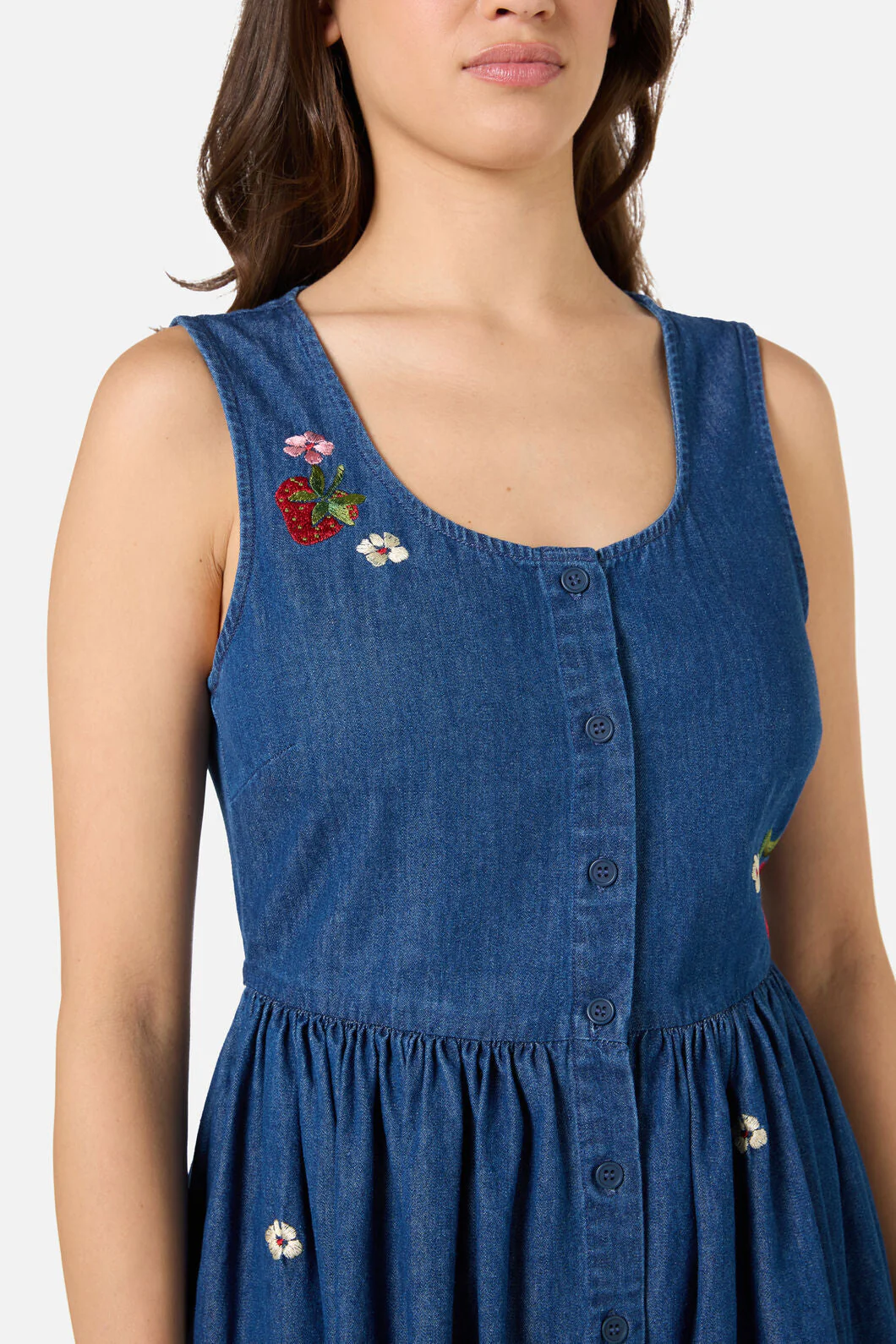 Berry Bloom Embroidered Denim Dress - Image 2