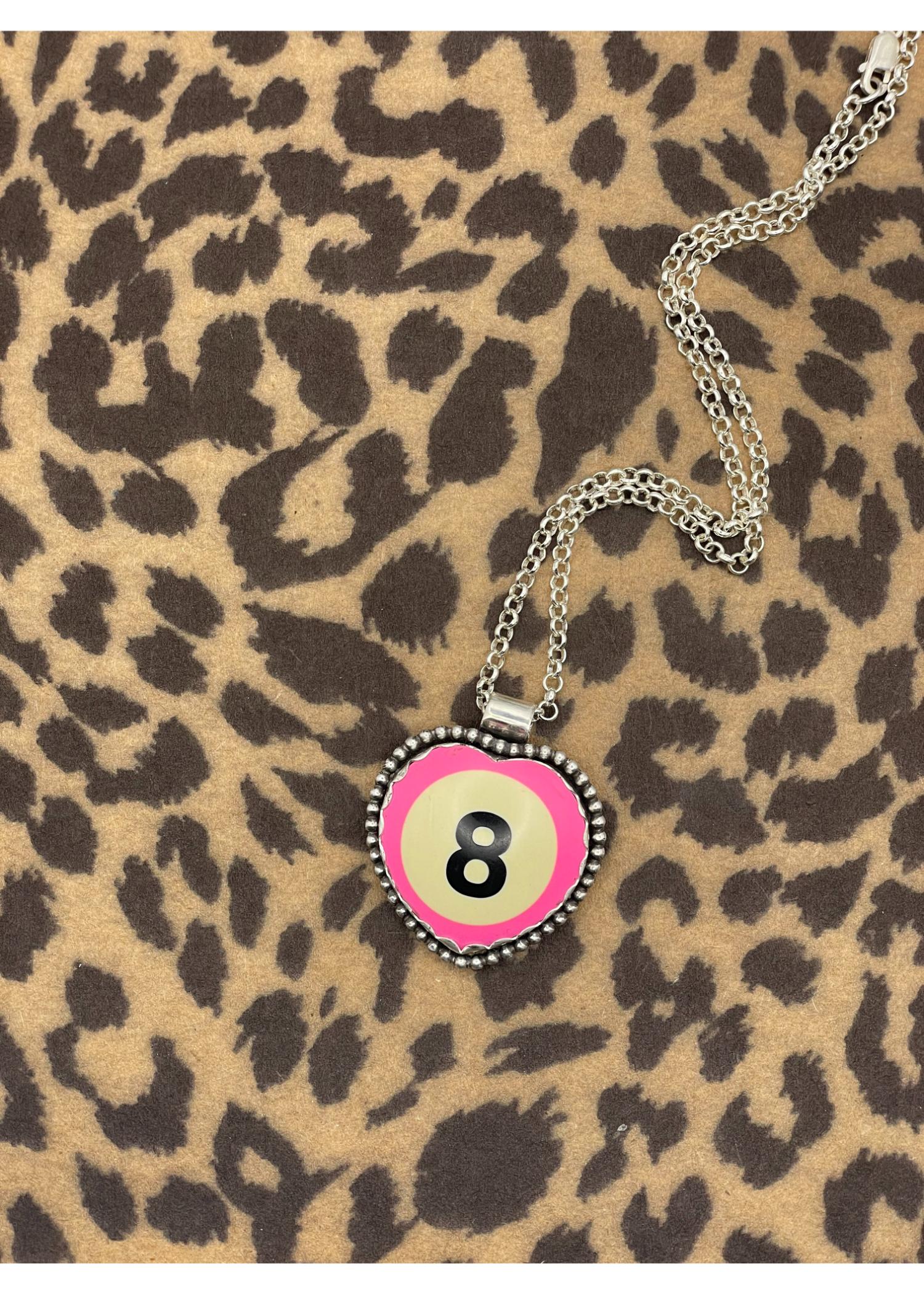 Sterling Silver Heart Pendant Pink Billiard 8-Ball - Image 3
