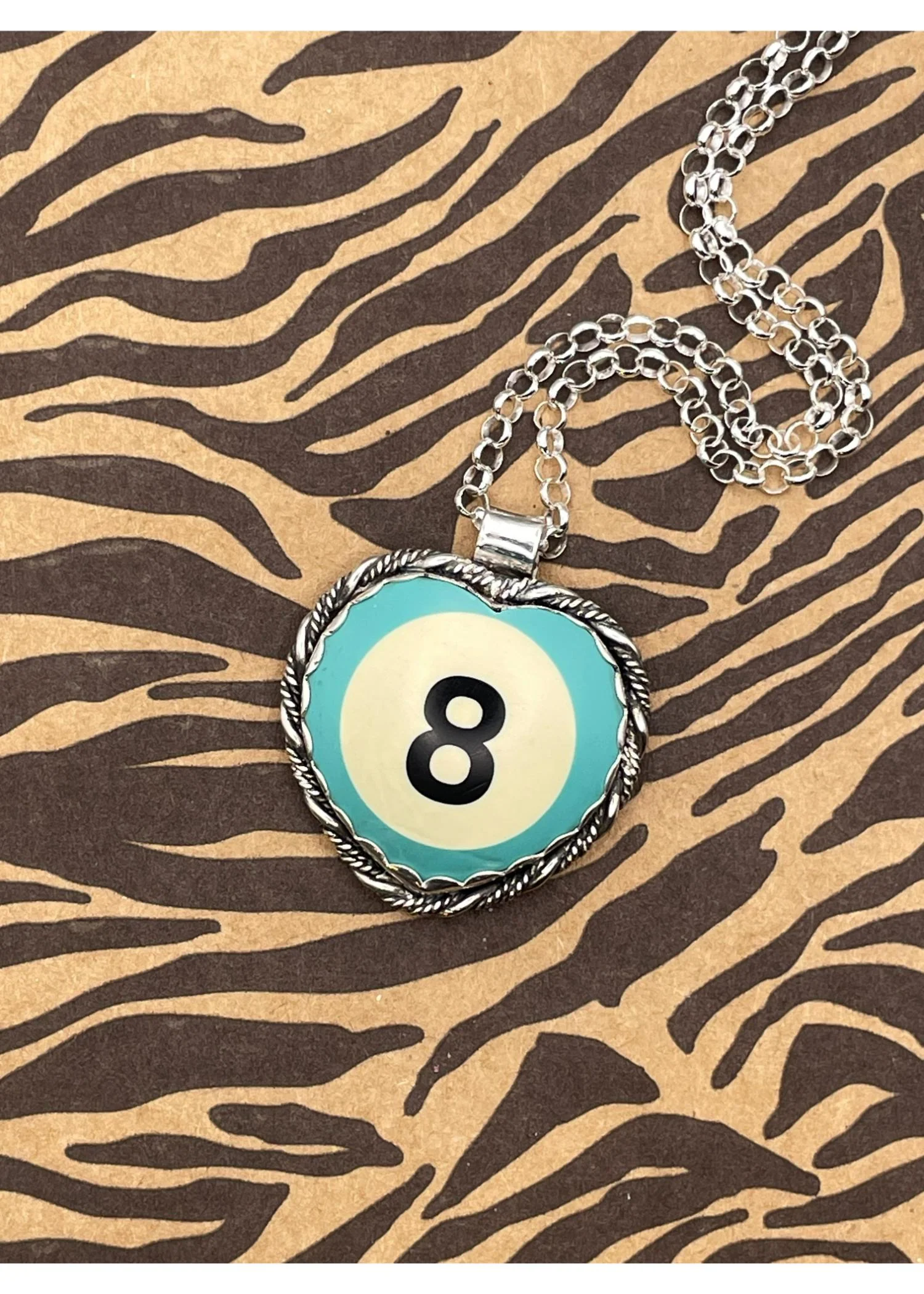Sterling Silver Heart Pendant Turquoise Billiard 8-Ball - Image 3