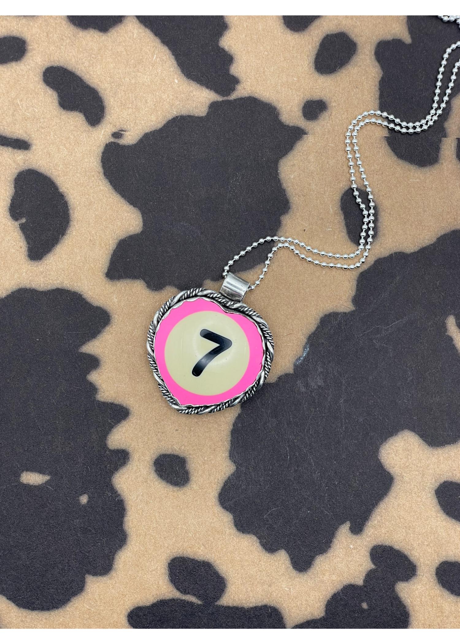 Sterling Silver Heart Pendant Pink Billiard Ball Lucky #7 - Image 4