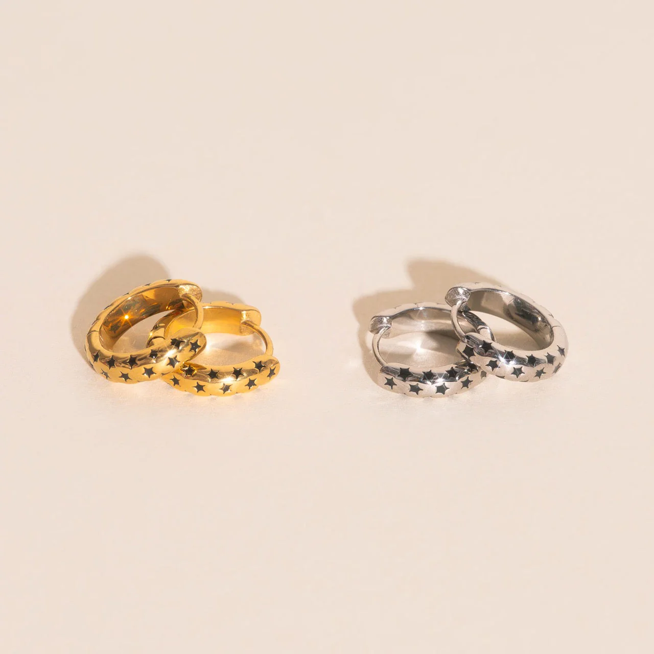 Black Star Chunky Huggie Hoop Earrings - Image 6