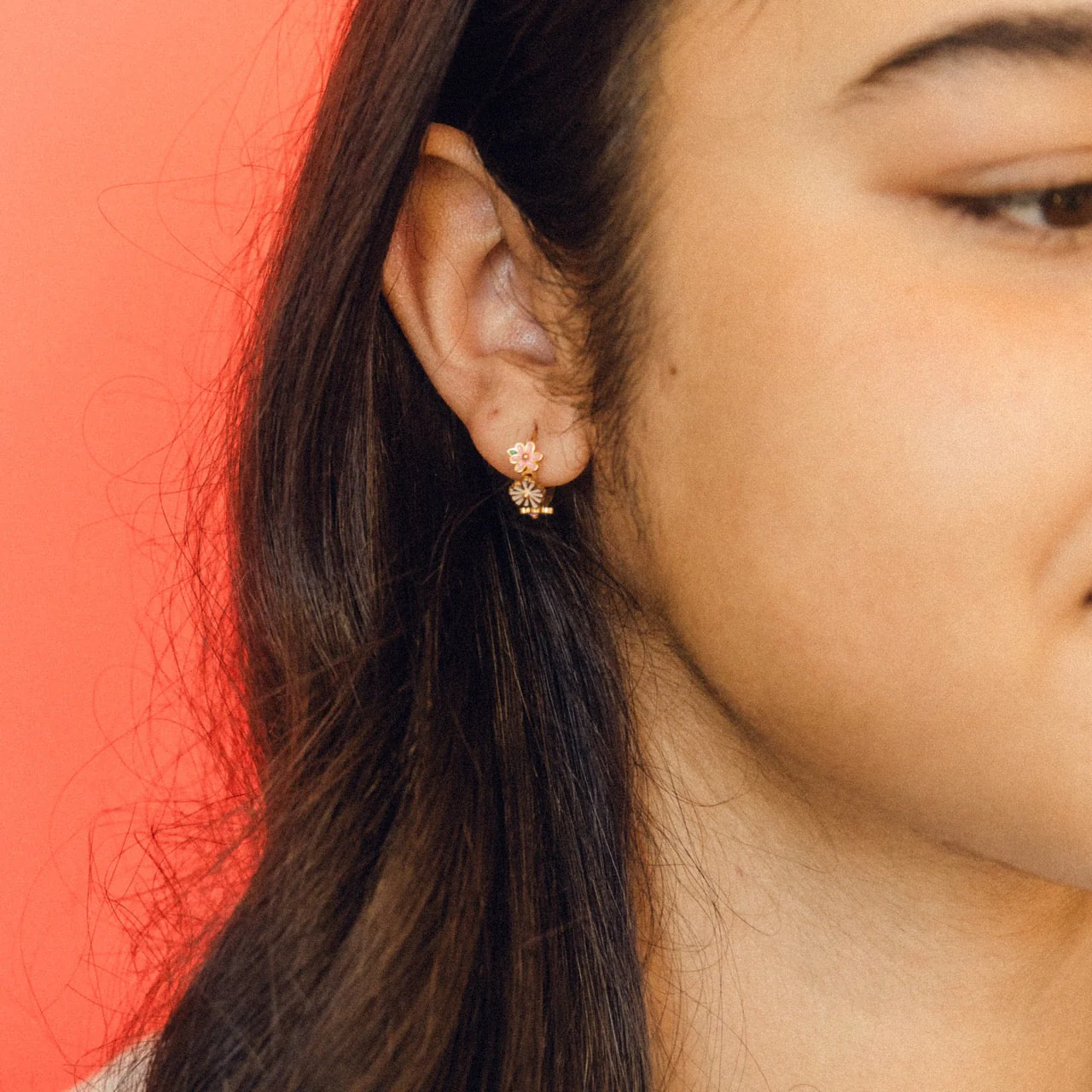 Bloom Trio 3D Huggie Hoop Earrings - Image 3