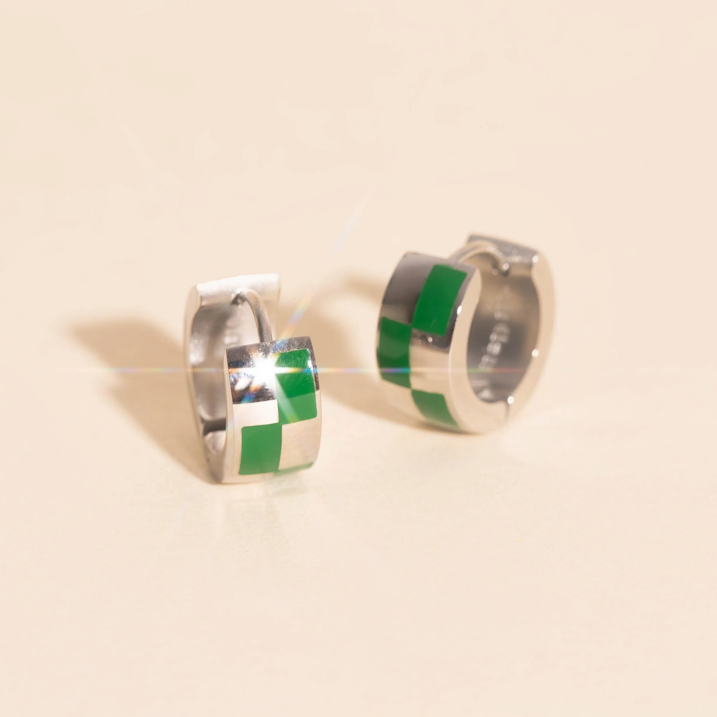 Checkered Rounded Super Chunky Huggie Hoop Earrings - Image 27