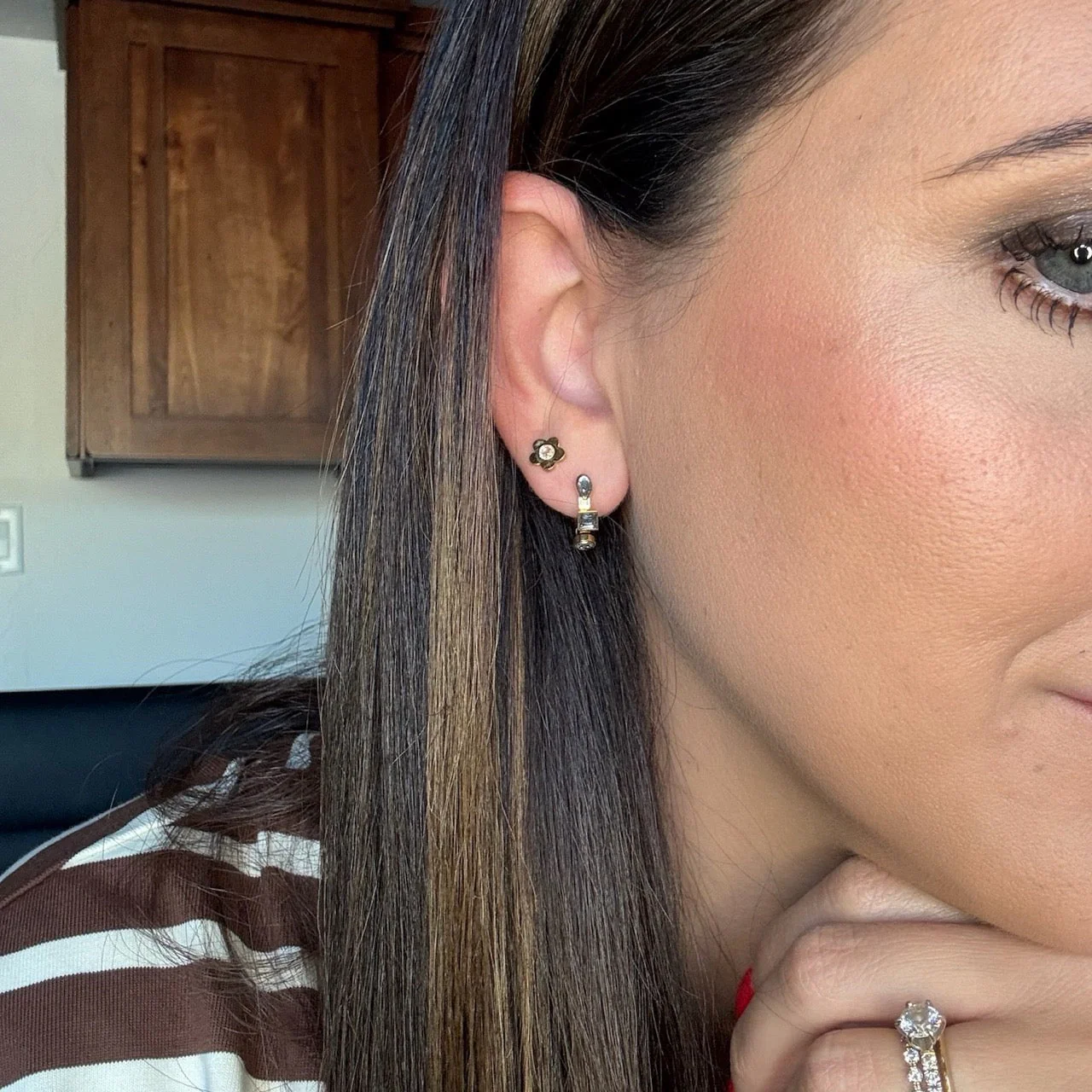 Crystal 3D Huggie Hoop Earrings - Image 2