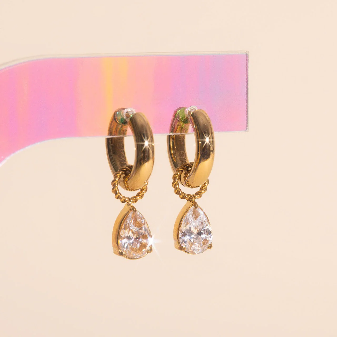 Crystal Pear Huggie Hoop Charms - Image 5