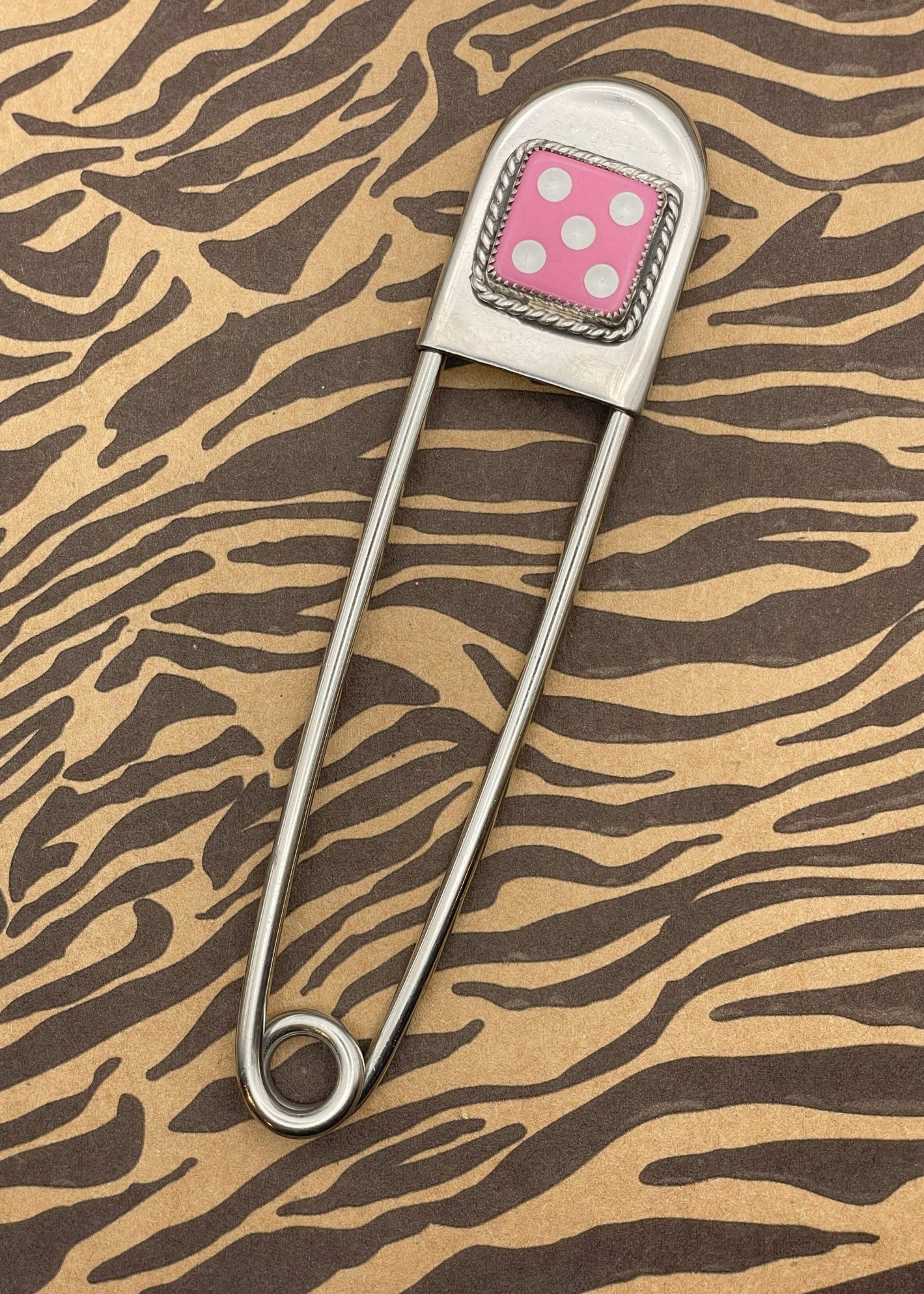 Sterling Silver Dice Jumbo Safety Pin Keychain