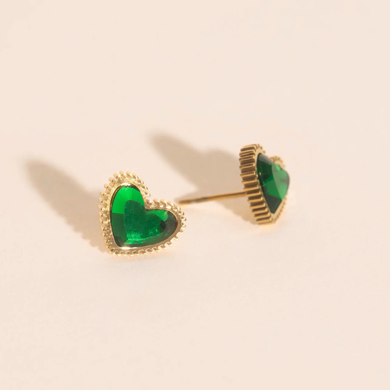 Emerald Heart Stud Earrings - Image 5