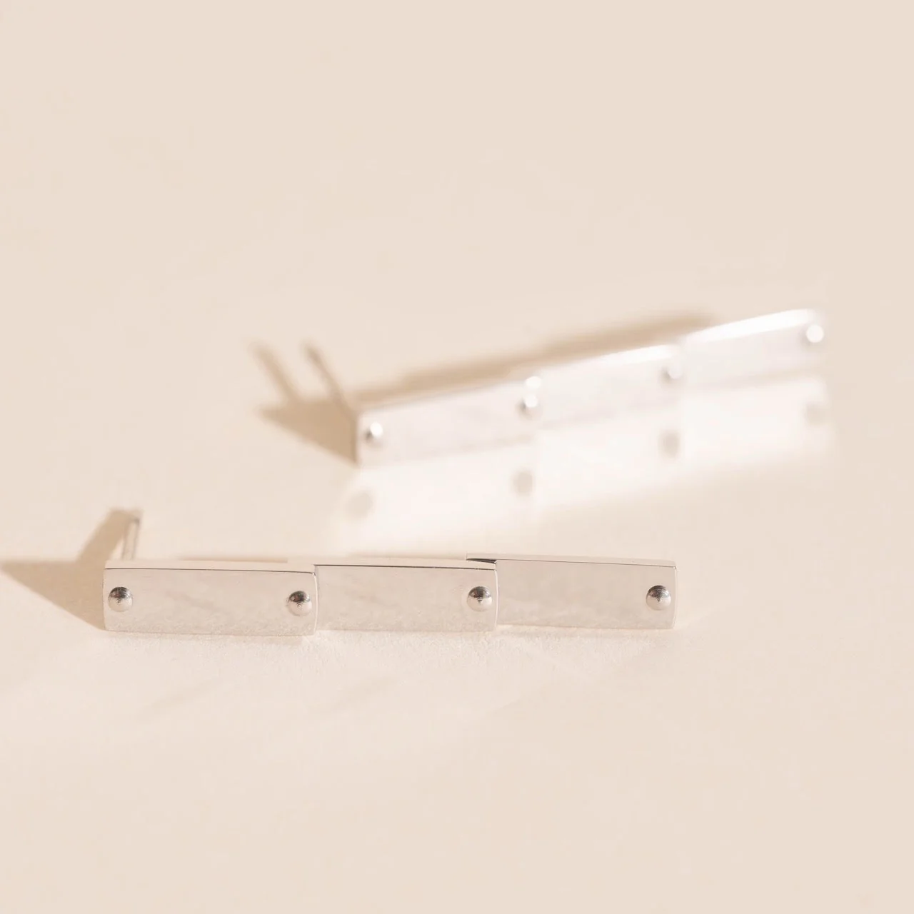 Flat Hammered Bar Stud Earrings - Image 6