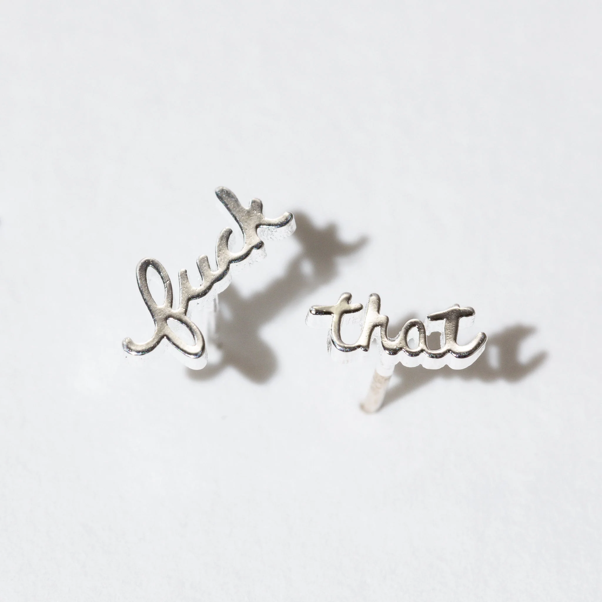 Tiny Fuck That Script Stud Earrings - Image 3