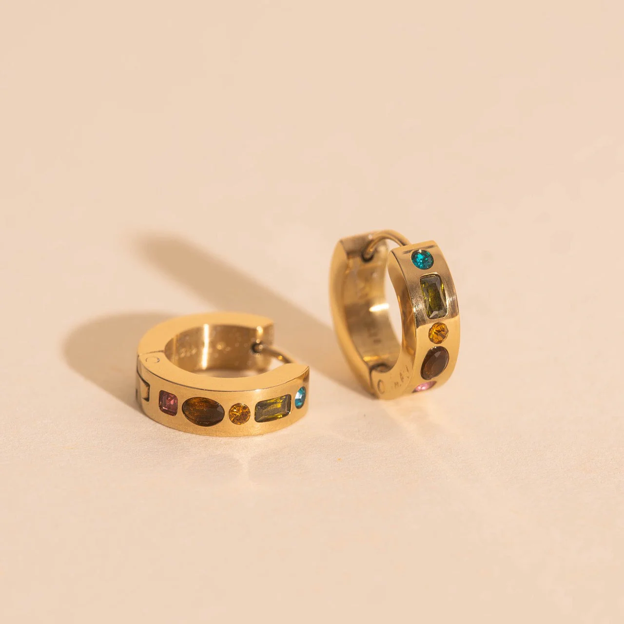 Gemstone Chunky Huggie Hoop Earrings - Image 3