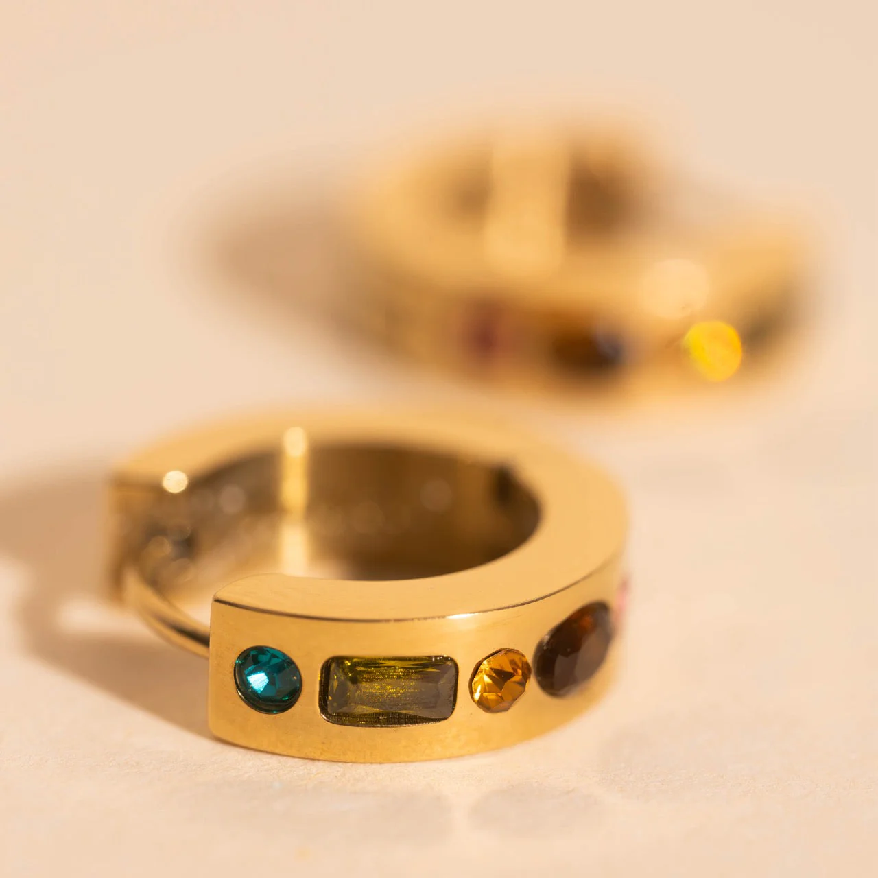 Gemstone Chunky Huggie Hoop Earrings - Image 5