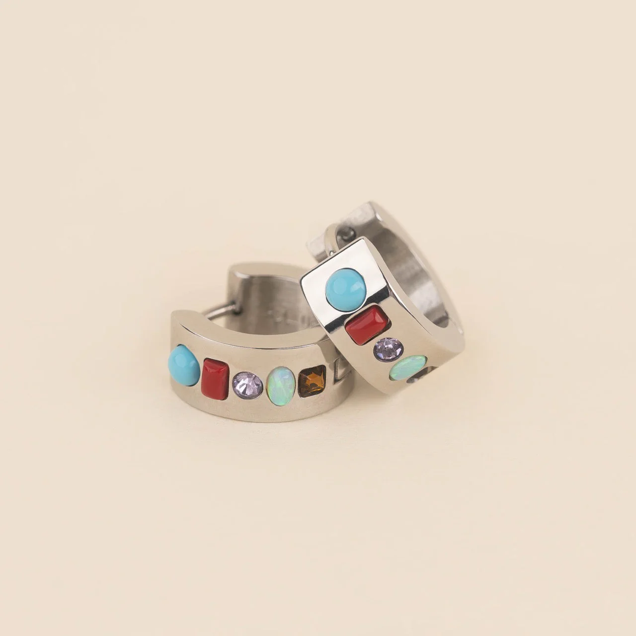 Gemstone Super Chunky Huggie Hoop Earrings - Image 5