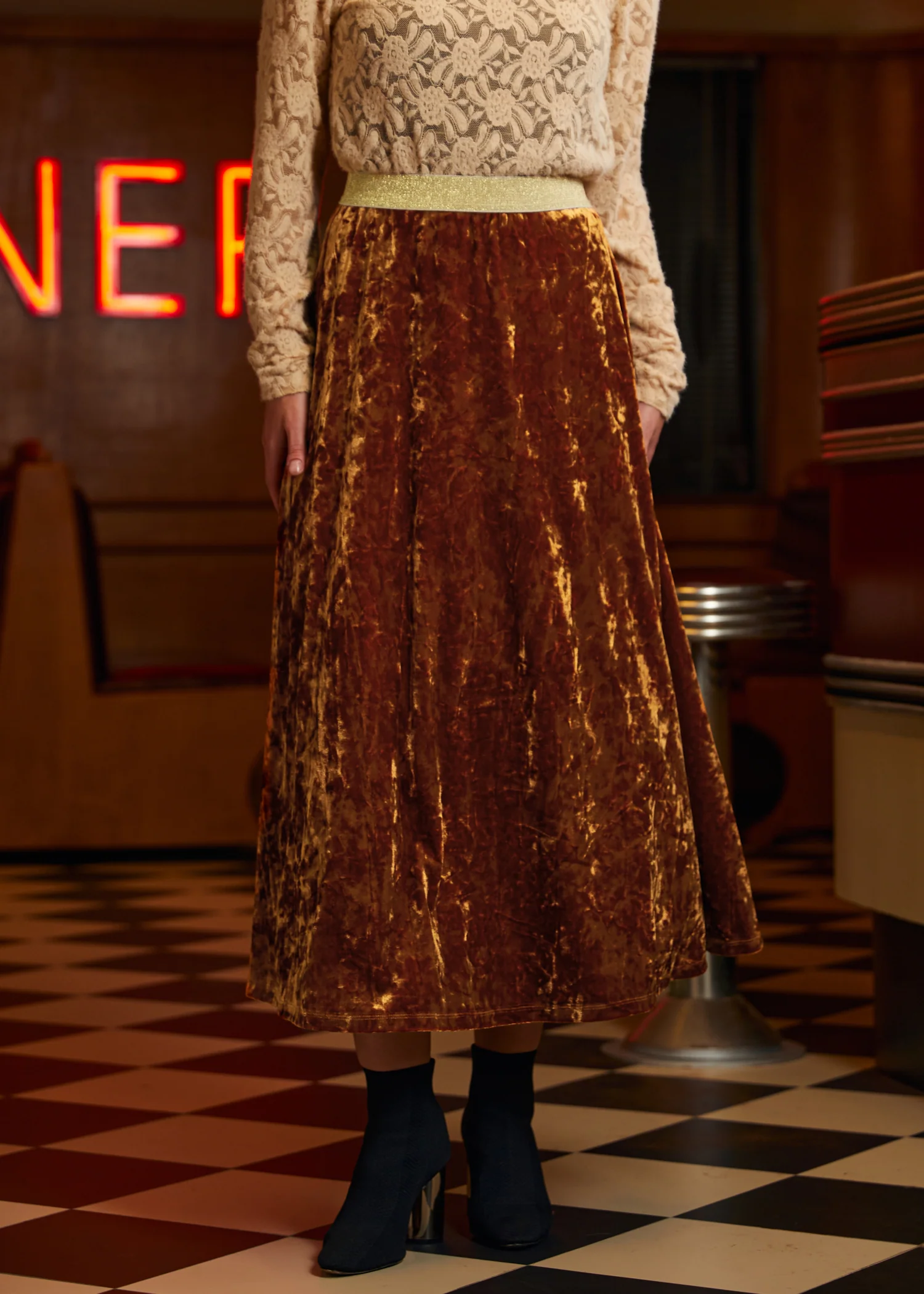 Golden Whispers Velvet Maxi Skirt - Image 5
