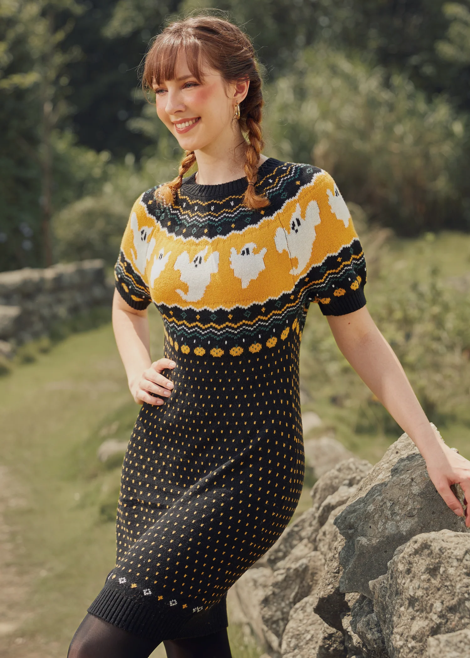 Jump Scare Short Sleeve Fair Isle Sweater Dress - Image 4