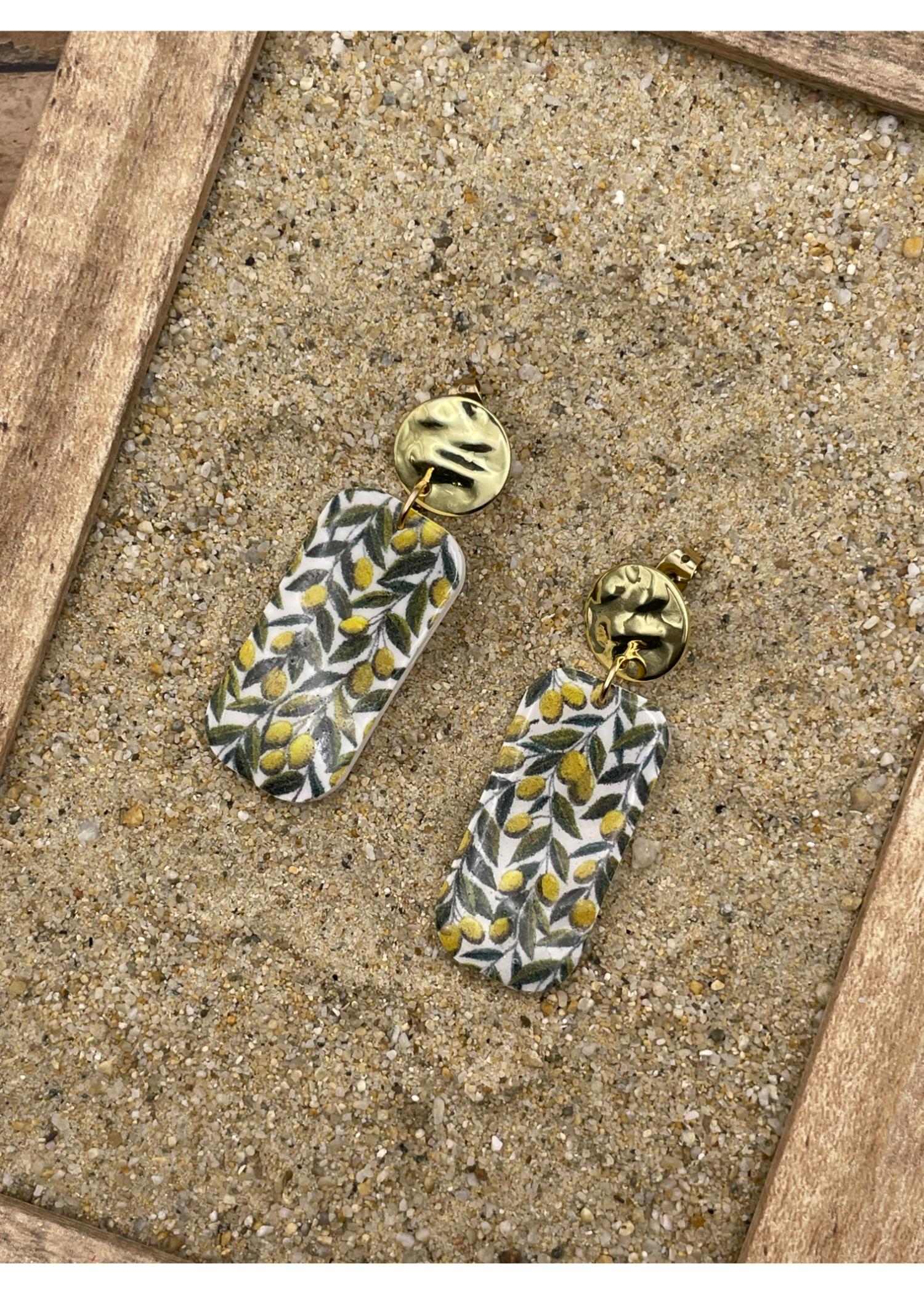 Olive Printed Dangle Earrings - Image 3