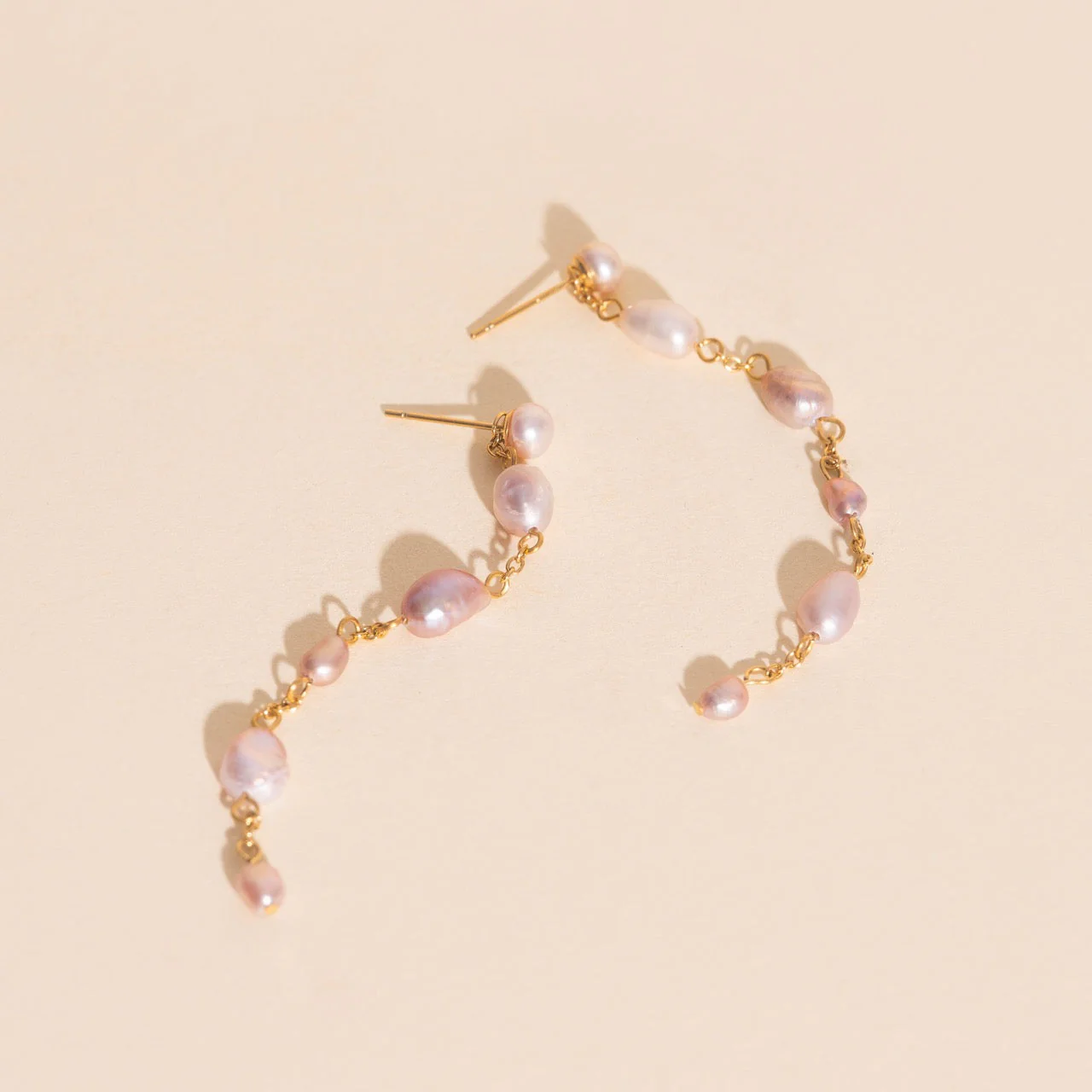 Pearl Dangle Chain Stud Earrings - Image 13