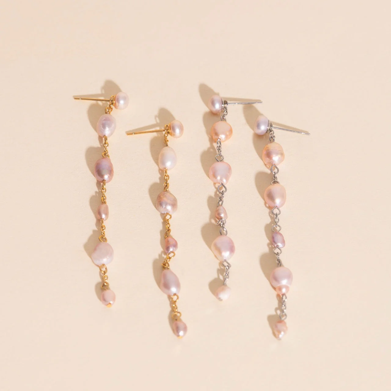 Pearl Dangle Chain Stud Earrings - Image 17