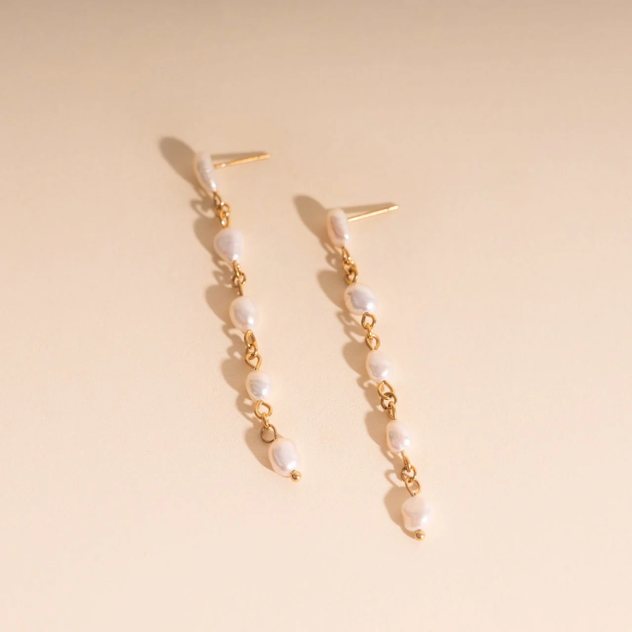 Pearl Dangle Chain Stud Earrings - Image 3